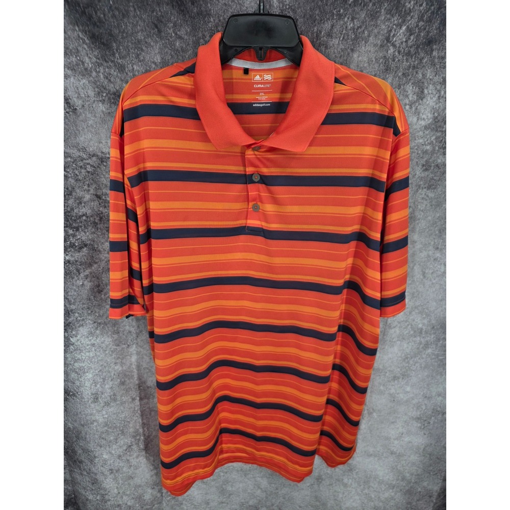 Adidas Golf Polo Shirt Men 2XL Orange Stripe Climate Short Sleeve Sporty Golfing